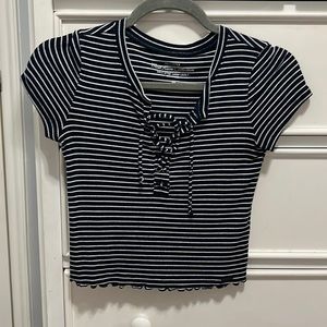 super cute hollister navy blue and white stripe shirt
